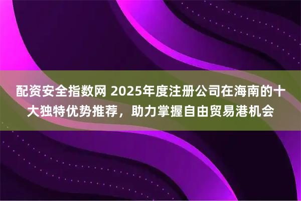 配资安全指数网 2025年度注册公司在海南的十大独特优势推荐，助力掌握自由贸易港机会